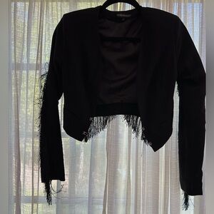 QUII short black fringe jacket blazer size S